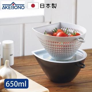 【AKEBONO 曙產業】日本製洗菜附蓋瀝水籃3件組 650ml(備料幫手/可微波)