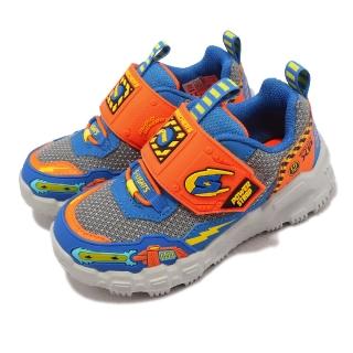 【SKECHERS】兒童燈鞋 S Lights-Adventure Track 藍 橘 音效 太空戰機 閃燈 小朋友(400155LRYOR)