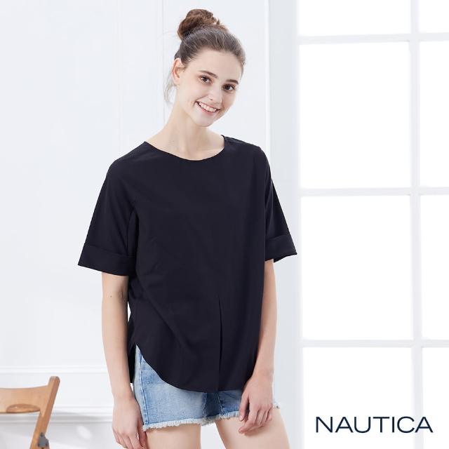 【NAUTICA】女裝異材質拼接七分袖上衣(黑)