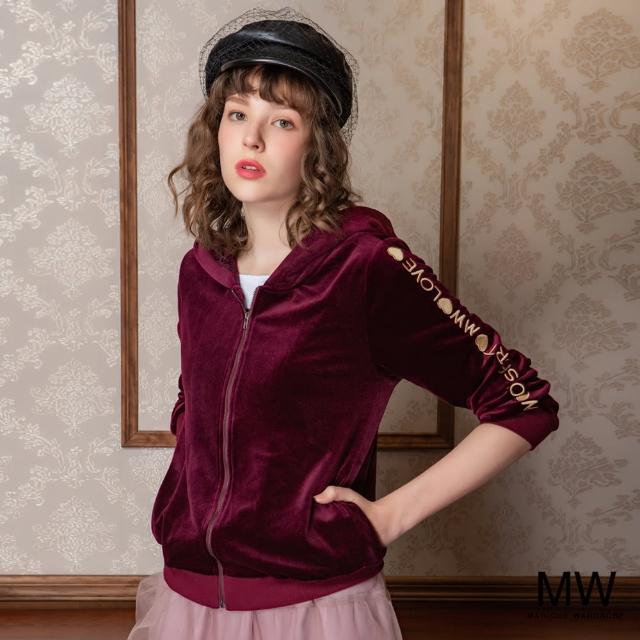 【MAGIQUE WARDROBE】絨布蕾絲拼接連帽電繡外套(2色)