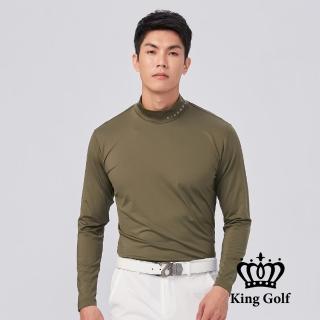 【KING GOLF】男款素面小立領長袖內搭衣-中厚款(墨綠)