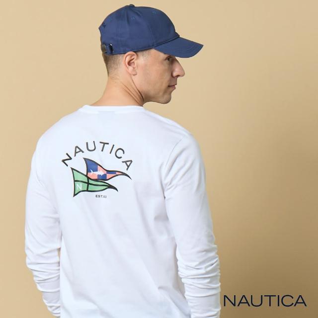 【NAUTICA】男裝 簡約品牌LOGO旗語圖騰長袖T恤(白色)