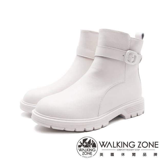 【WALKING ZONE】女 百搭系 金屬釦環繞帶短靴 女靴(白)