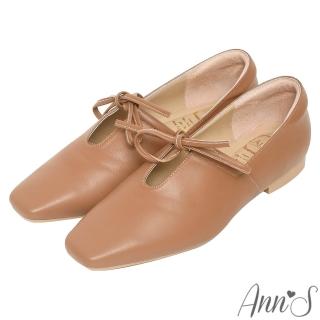 【Ann’S】超柔軟綿羊皮-芭蕾蝴蝶結2.0顯瘦小方頭平底便鞋(棕)