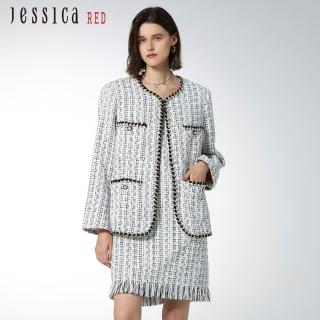 【Jessica Red】優雅氣質混色編織滾邊寬鬆小香風外套823107