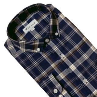【MURANO】經典格紋長袖襯衫-線條藍格 M-2XL(台灣製、現貨、長袖、格紋)