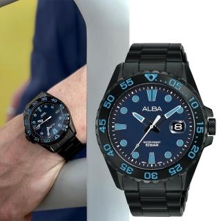 【ALBA】雅柏 經典運動潛水造型手錶-42mm/黑x藍(AS9N27X1/VJ42-X322B)