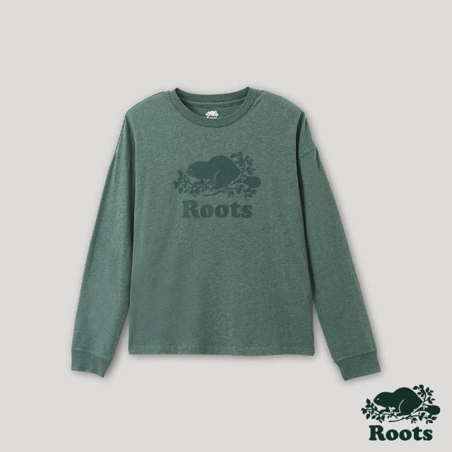 【Roots】Roots 女裝- 經典海狸LOGO長袖 T 恤(綠色)