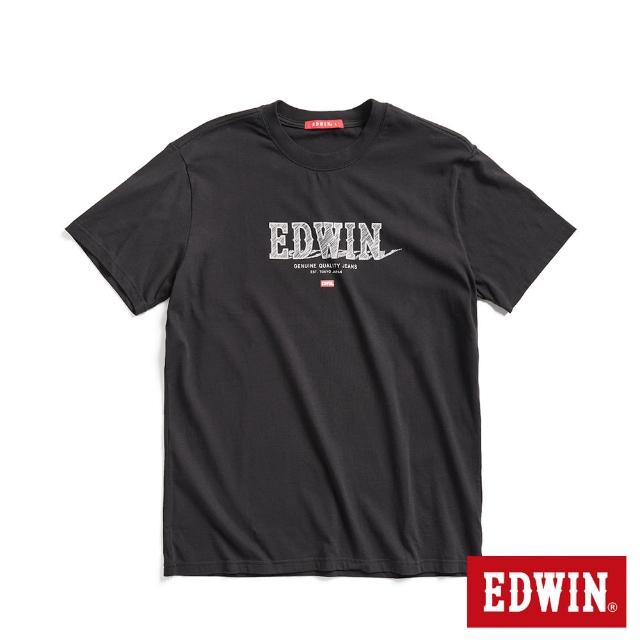 【EDWIN】男裝 網路獨家↘精緻素描LOGO短袖T恤(黑色)