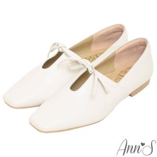 【Ann’S】超柔軟綿羊皮-芭蕾蝴蝶結2.0顯瘦小方頭平底便鞋(白)