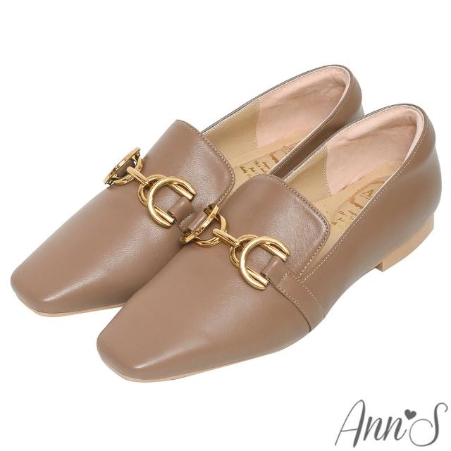 【Ann’S】超柔軟綿羊皮-精品古銅金扣顯瘦小方頭平底鞋(棕)