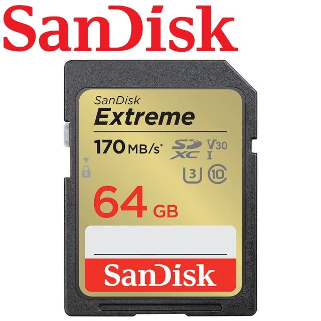 【SanDisk 晟碟】64GB 170MB/s Extreme SDXC SD UHS-I V30 U3 記憶卡(平輸)