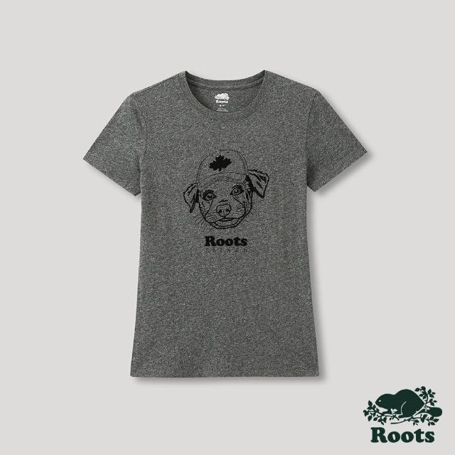 【Roots】Roots 女裝- 台灣日系列 毛孩元素短袖T恤(灰色)