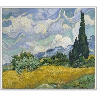 《麥田裡的絲柏樹》梵谷．後印象派 世界名畫 風景油畫-60x80CM