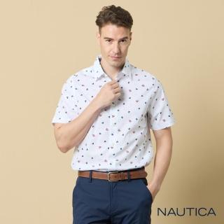 【NAUTICA】男裝 滿版造型印花吸濕排汗短袖襯衫(白)