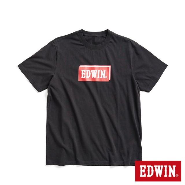 【EDWIN】男裝 網路獨家↘精裝書本LOGO短袖T恤(黑色)