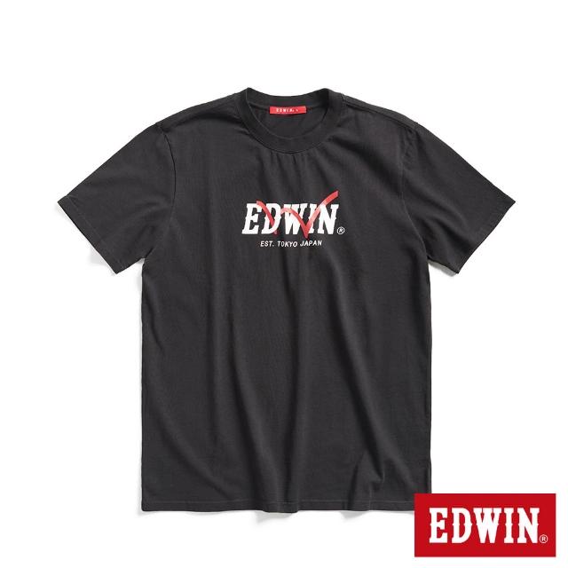 【EDWIN】男裝 網路獨家↘躍動LOGO短袖T恤(黑色)