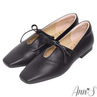【Ann’S】超柔軟綿羊皮-芭蕾蝴蝶結2.0顯瘦小方頭平底便鞋(黑)