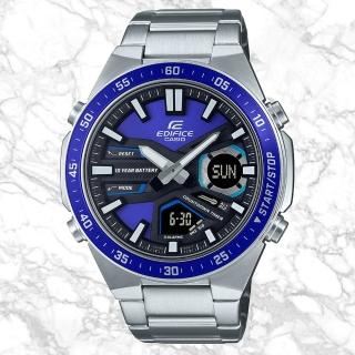 【CASIO 卡西歐】EDIFICE 運動風大錶面指針數位雙顯錶-藍(EFV-C110D-2AV)