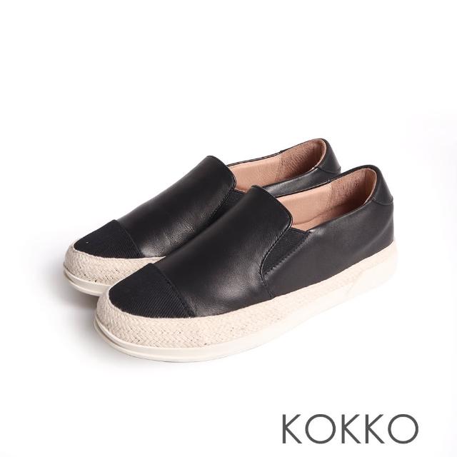 【KOKKO 集團】異材質拼接小香風菱格懶人鞋(黑色)