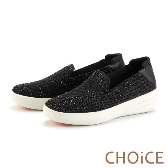 【CHOiCE】水鑽針織布面厚底休閒鞋(黑)