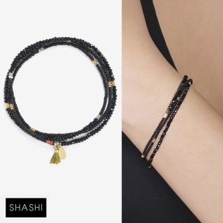 【SHASHI】紐約品牌 Eliza 黑尖晶 三層手鍊 50公分項鍊 2用款(彈性手鍊)