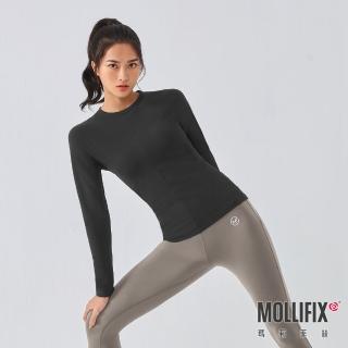 【Mollifix 瑪莉菲絲】V形對稱合身長袖訓練上衣、瑜珈上衣、瑜珈服(黑)
