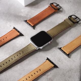 【W.wear】Apple watch - 質感黑釦車縫瘋馬真皮蘋果錶帶(蘋果錶帶/真皮錶帶/瘋馬真皮錶帶)