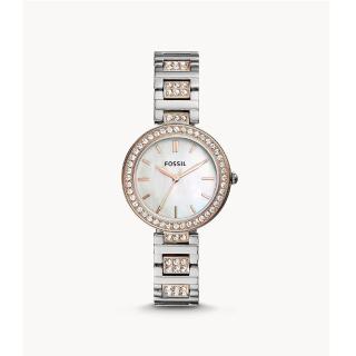 【FOSSIL】FOSSIL 美國最受歡迎頂尖潮流時尚晶鑽女性腕錶-銀+玫瑰金-BQ3337