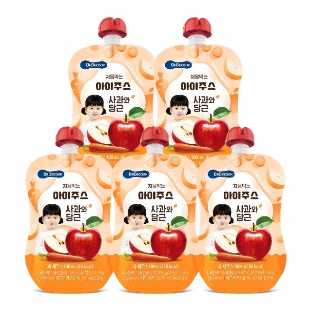 【BEBECOOK 寶膳】韓國 嬰幼兒蘋果紅蘿蔔汁 5入組(100%蔬菜及水果製成)