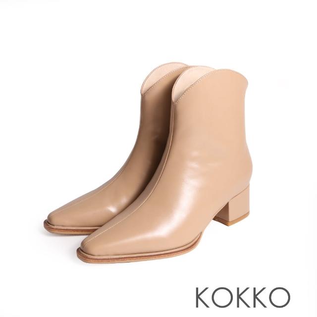 【KOKKO 集團】時尚潮人經典後拉鍊式西部短靴(卡其色)