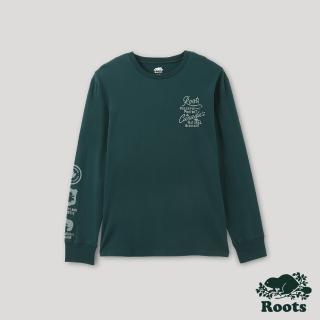 【Roots】Roots 男裝- 曠野之息系列 文字設計有機棉長袖T恤(深海綠)