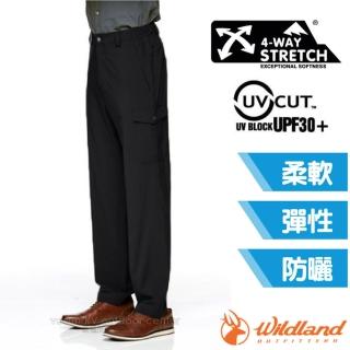 【Wildland 荒野】男款 四向彈性抗UV貼袋褲.機能褲.工作褲(S1388-54 黑)