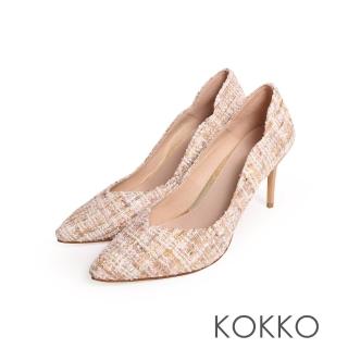 【KOKKO 集團】經典華燈初上毛呢小香風款流線型高跟鞋(粉紅色)