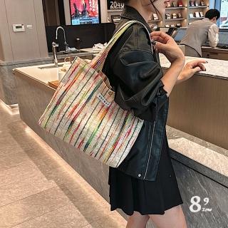 【89 zone】日系文藝簡約森系學院風 女包 購物袋 單肩包 手提包 托特包 帆布包(米白/藍/粉紅)