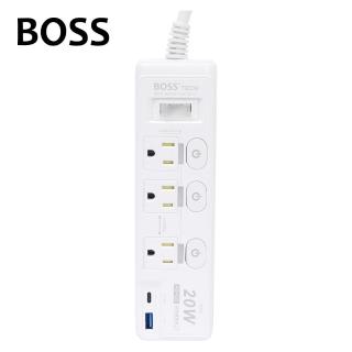 【BOSS】按壓式4開3插3P高溫斷電USB智慧快充延長線 1.8米