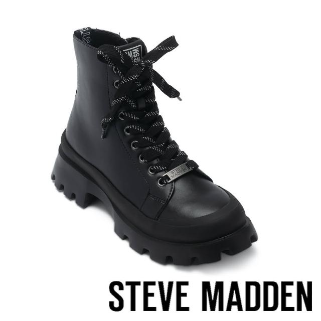 【STEVE MADDEN】MID-FIELD 百搭厚底拉鍊短筒馬丁靴(黑色)