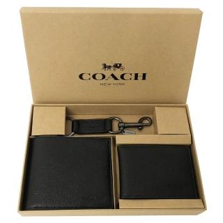 【COACH】福利品男款8卡活動證件夾短夾附鑰匙圈禮盒(黑)