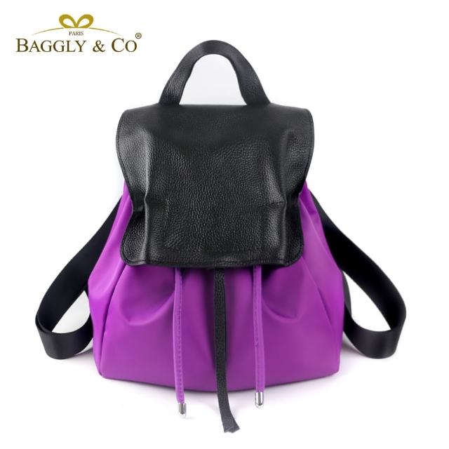 【BAGGLY&CO】俏麗洋裝真皮尼龍後背包(紫色)