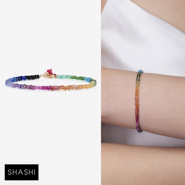【SHASHI】紐約品牌 Natasha 天然彩寶手鍊 微顆粒款 彩虹碧璽(碧璽)