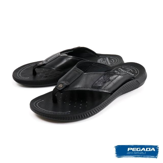 【PEGADA】巴西真皮抗震夾腳拖鞋 黑色(133101-BL)