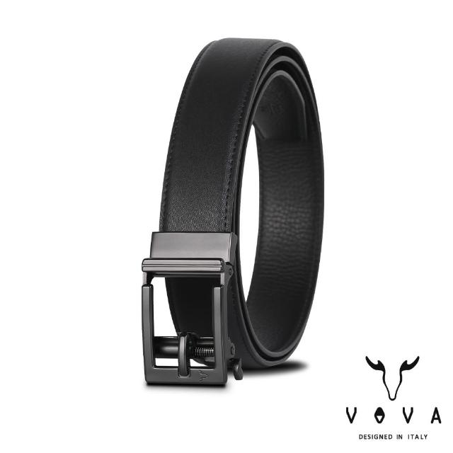 【VOVA】台灣總代理 商務男仕鏤空帶頭自動扣皮帶-黑色(VA015-001-BK)