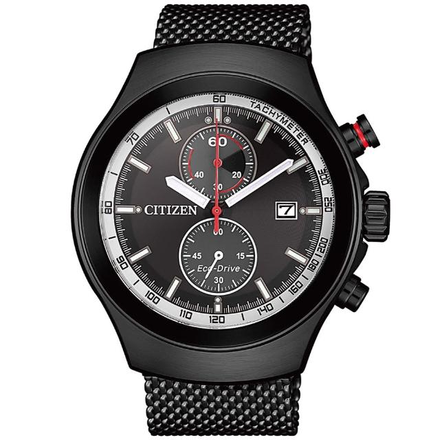 【CITIZEN 星辰】光動能紳士雙眼計時米蘭帶手錶-43.5mm(CA7015-82E)