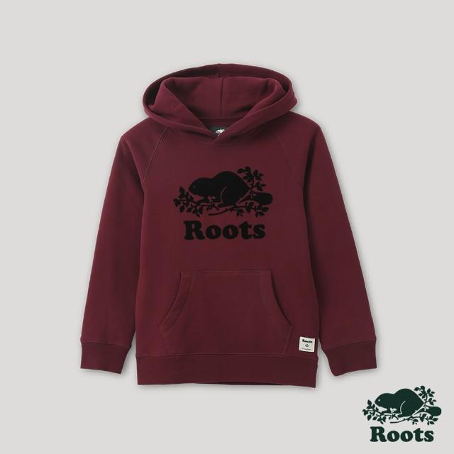 【Roots】Roots大童-經典海狸LOGO連帽上衣(酒紅)