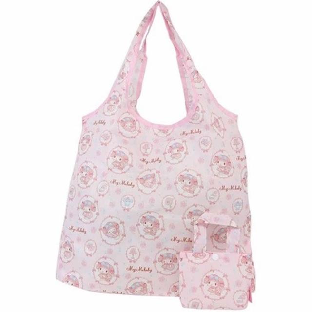 【小禮堂】美樂蒂 環保購物袋附手提收納袋 42.5x34cm - 粉圓框款(平輸品)