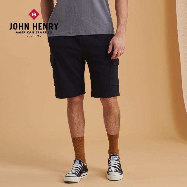【JOHN HENRY】抽繩休閒棉質短褲-黑