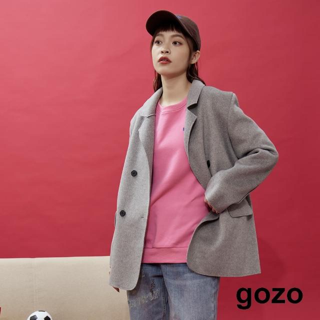 【gozo】毛呢西裝領雙排釦大衣外套(兩色)