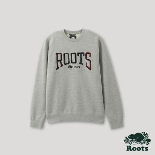 【Roots】Roots 男裝- 格紋風潮系列 文字刷毛布圓領上衣(灰色)