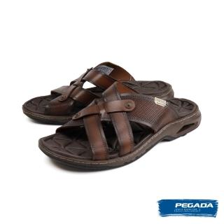 【PEGADA】百搭舒適交叉真皮拖鞋 棕色(133202-BR)