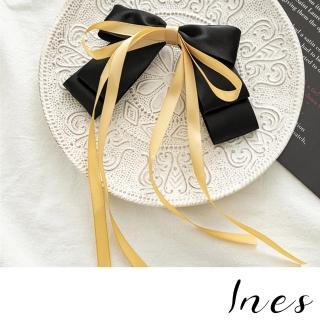 【INES】蝴蝶結髮夾 飄帶髮夾/法式氣質緞帶多層次蝴蝶結長飄帶造型髮夾(5色任選)